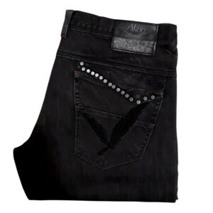 🦊Akoo Black Studded/Embroidered Jeans. Men's Size: Waist 36x32 Inseam